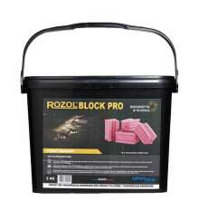 Svart hink med handtag och etikett fr Rozol Block Pro, rtt- och musgift i form av rosa block, 3 kg