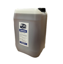 Plastdunk med svart skruvlock innehllande Grdsservice Fodersyra. Etiketten visar produktnamn och information om anvndningsomrde fr konservering av foder