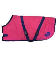 Rosa kalvtcke med mrkbl spnnen och Grdsservice-logga fr vrme och skydd till kalvar