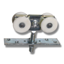 Henderson h�ngrulle 57A/N 301 i st�l med nylonhjul, permanent smorda kullager och inf�stningsplatta 38x142 mm f�r tr�port, anpassad f�r skena 301.